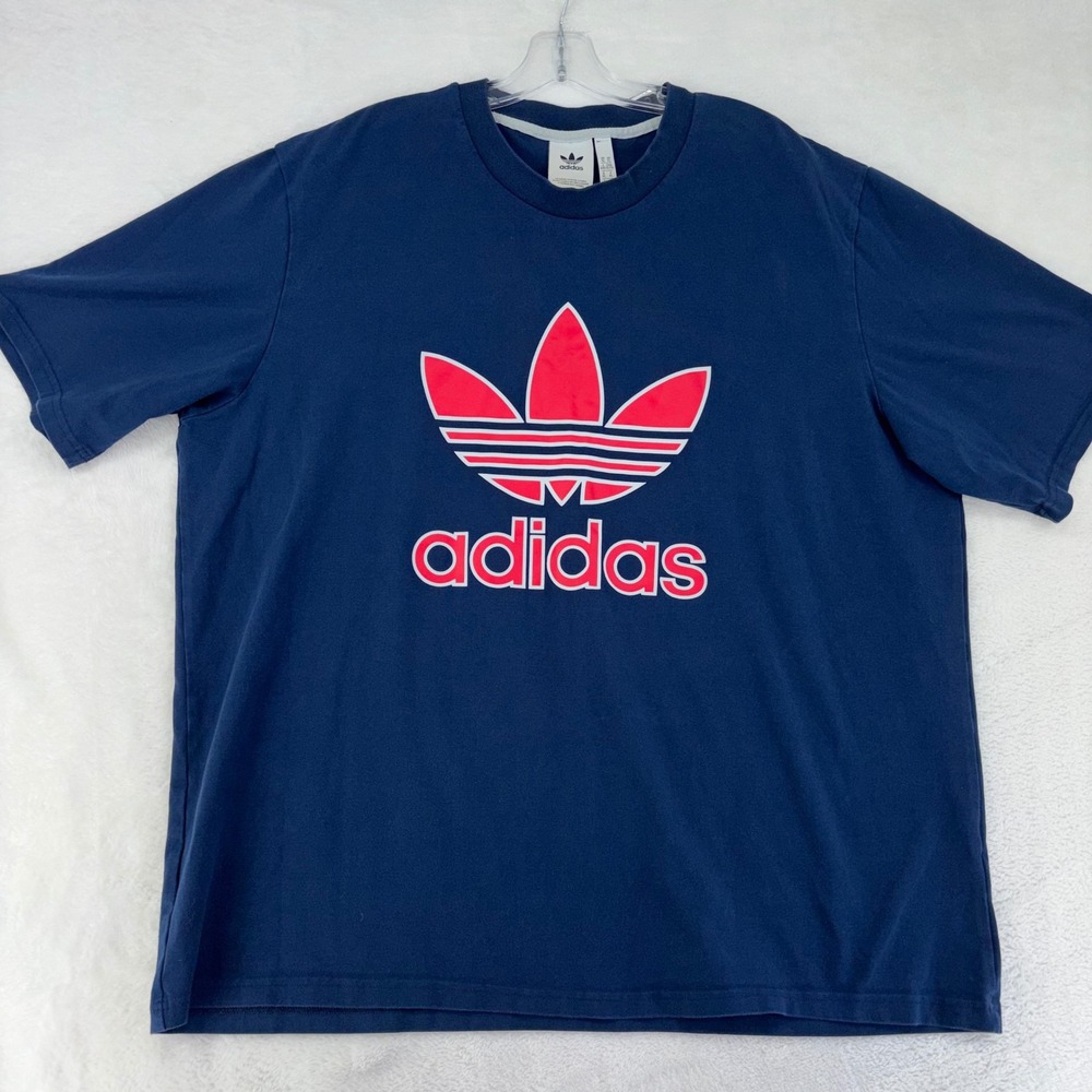 Adidas Originals Trefoil Logo T-Shirt Mens XL Navy Blue Red EC3681 Short Sleeve